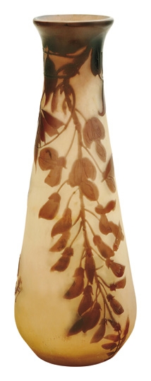 Gallé váza Váza, akácvirágos díszítménnyel, Gallé, Nancy, 1904/1906