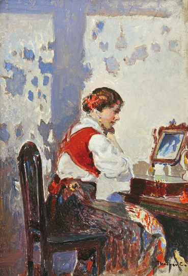 Herrer Cézár (1868-1919) Szépítkező lány