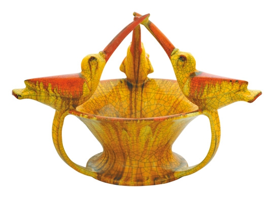 Gorka Géza (1894-1971) Bowl, three hummingbirds, 1932-36, Form-plan: Géza Gorka, Nógrádverõce