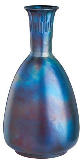 Zsolnay Vase, shaping test-tube glass, Zsolnay, 1898 China faience, blue eosin, Labrador glaze, form number 4906