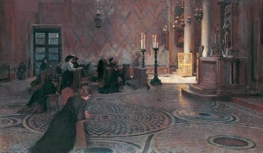 Skuteczky Döme (1850-1921) Worship in the Cathedral of San Marco in Venice, 1890's