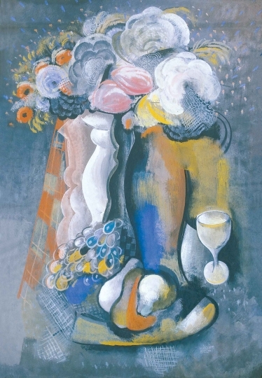 Kádár Béla (1877-1956) Virágcsendélet pohárral és szőlővel