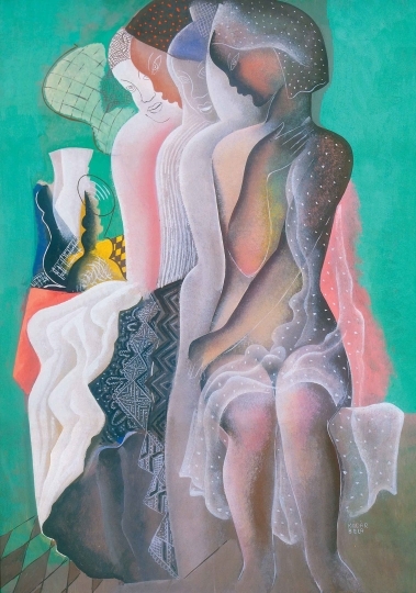 Kádár Béla (1877-1956) Hölgyek zöld háttér előtt, 1930-as évek