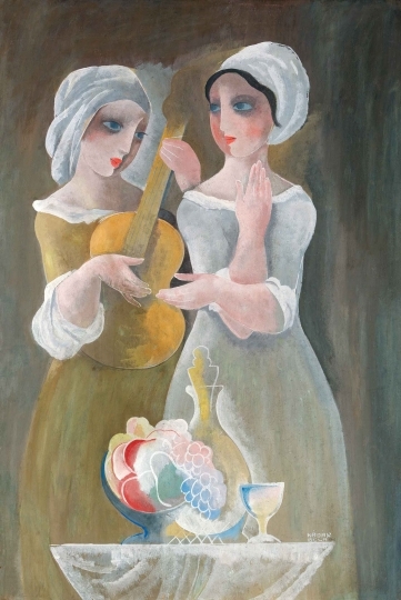 Kádár Béla (1877-1956) Zenélő hölgyek asztali csendélettel