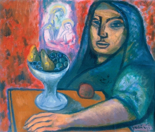 Gadányi Jenő (1896-1960) Kendős nő gyümölccsel, 1950 körül