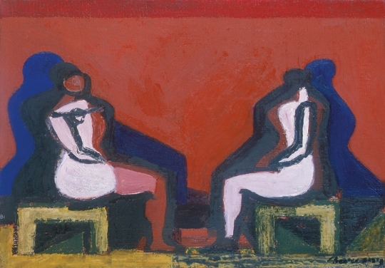 Barcsay Jenő (1900-1988) Két ülő figura barna háttér előtt, 1949