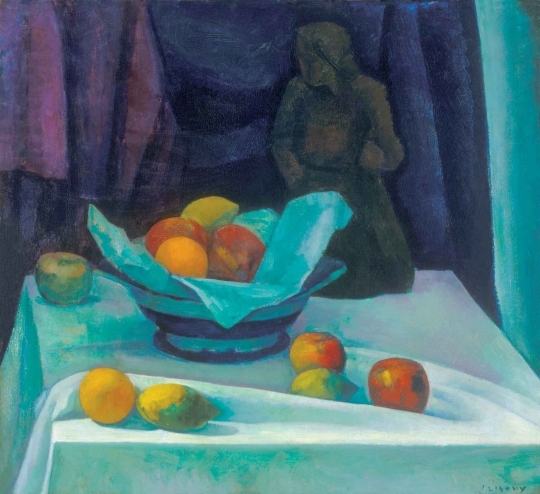 Czigány Dezső (1883-1938) Csendélet szoborral és gyümölcsökkel, 1911-1912