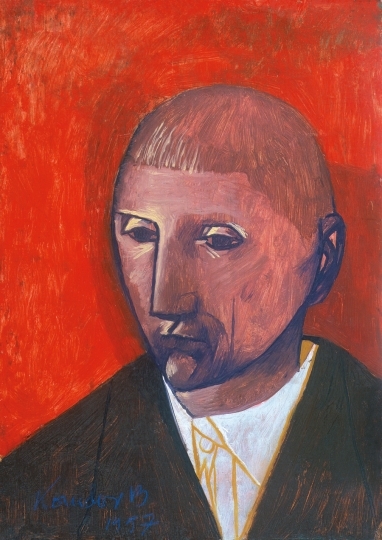 Kondor Béla (1931-1972) Férfifej vörös háttérrel, 1957