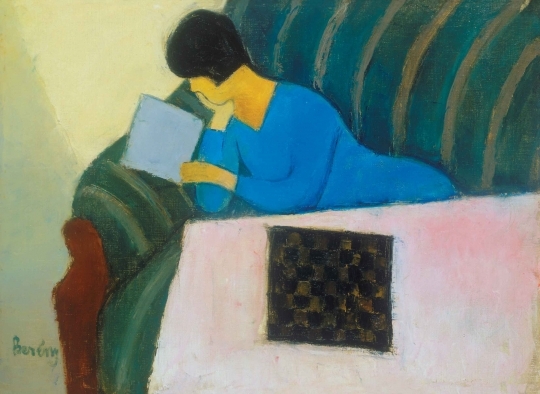 Berény Róbert (1887-1953) Olvasó nő sakktáblával, 1927-1928 körül