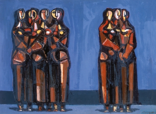 Barcsay Jenő (1900-1988) Mozaikterv szürke háttérrel, hét figurával, 1965
