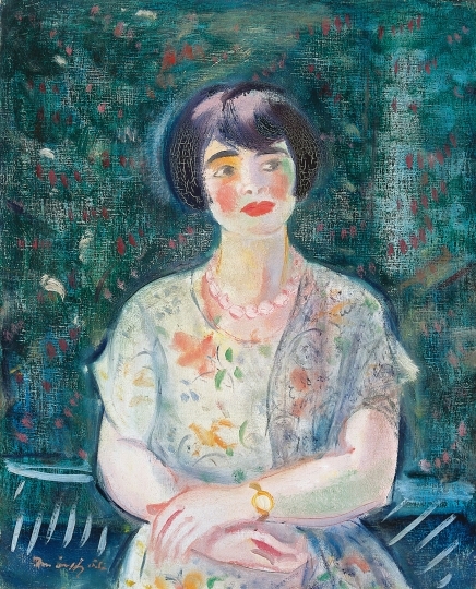 Márffy Ödön (1878-1959) Nyáriruhás nő szabadban, 1930 körül