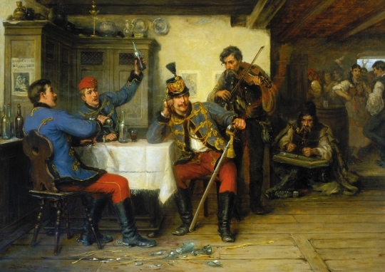 Bruck Lajos (1846-1910) Hussars revelling, 1870s