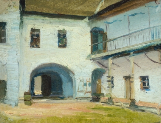 Mednyánszky László (1852-1919) In the Castle Courtyard ( Beckó Castle, Courtyard of a House with Vaulted Gateway) 1890s