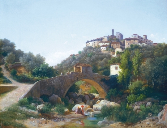Markó Károly, Ifj. (1822 - 1891) Hilltown with Bridge, 1881