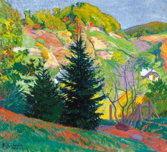 Ziffer Sándor (1880-1962) Hegyoldal tavaszi napsütésben, 1910