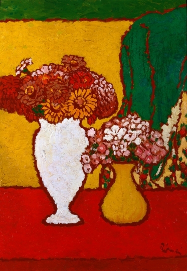 Rippl-Rónai József (1861-1927) Virágok fehér és sárga vázában (Virágcsendélet vázában), 1910-es évek