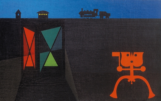 Korniss Dezső (1908-1984) Composition with a train, 1945