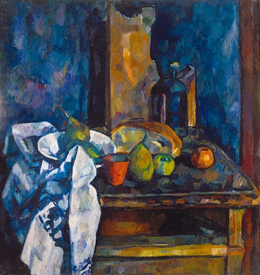 Gruber Béla (1936-1963) Still life with a tablecloth and fruit, 1961