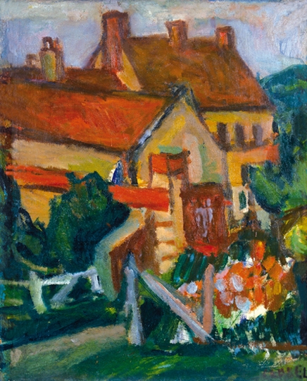 Czóbel Béla (1883-1976) Sárga házak, piros tetők, 1927