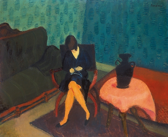 Berény Róbert (1887-1953) Nő zöld szobában, 1927