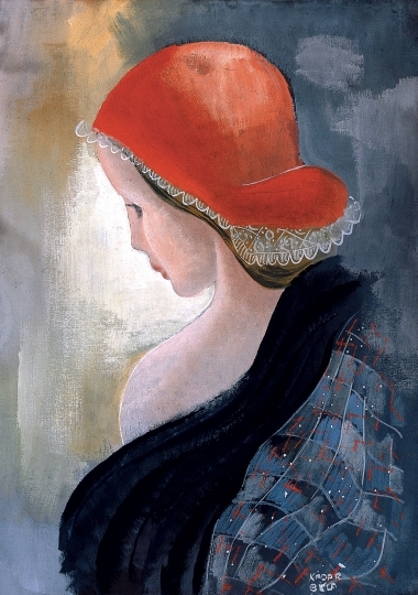 Kádár Béla (1877-1956) Piros kendős leány, 1930-as évek közepe