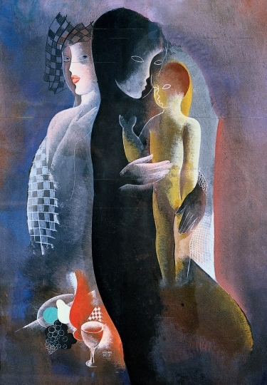 Kádár Béla (1877-1956) Anya gyermekével és csendélettel, 1934
