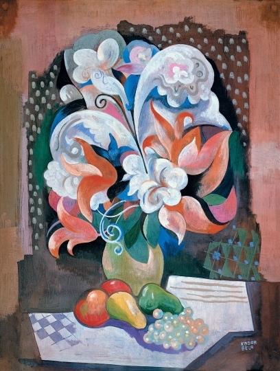 Kádár Béla (1877-1956) Virágcsendélet gyümölcsökkel, 1937 körül