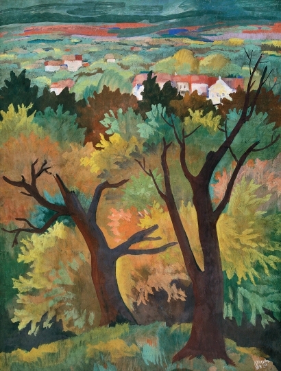 Kádár Béla (1877-1956) Látkép fák között, 1940-es évek eleje