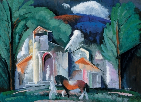 Kádár Béla (1877-1956) Táj lóval, 1940-es évek eleje