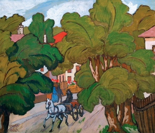 Kádár Béla (1877-1956) Falusi utca lovas kocsival, 1910