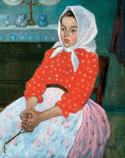 Kádár Béla (1877-1956) Parasztlányka rózsafüzérrel, 1910