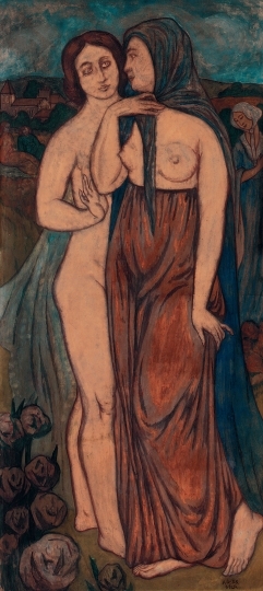 Kádár Béla (1877-1956) Sisters (Female Figures in Landscape, fresco design), circa 1912