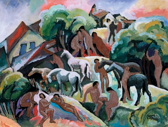 Kádár Béla (1877-1956) Kompozíció (Jelenet emberekkel és lovakkal), 1919