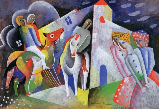 Kádár Béla (1877-1956) Három lovas, három leány, 1924 körül