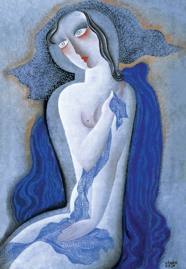 Kádár Béla (1877-1956) Női akt kék fátyollal, 1930-as évek eleje