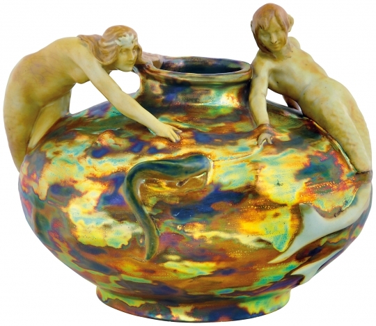 Zsolnay Vase with Mermaids, Zsolnay, 1900