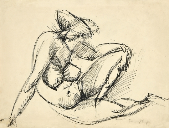 Tihanyi Lajos (1885-1938) Nude leaning On reverse: Study of a Female Nude