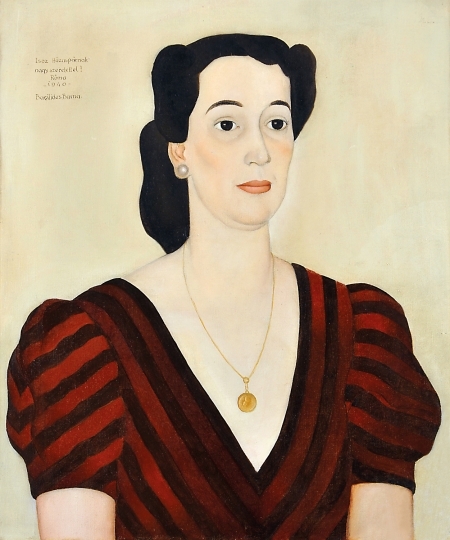 Basilides Barna (1903-1967) Hölgy csíkos ruhában, 1940