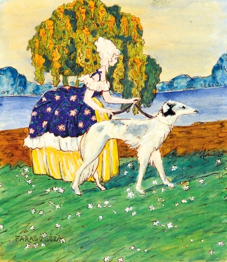 Faragó Géza (1877-1928) Lady with greyhound