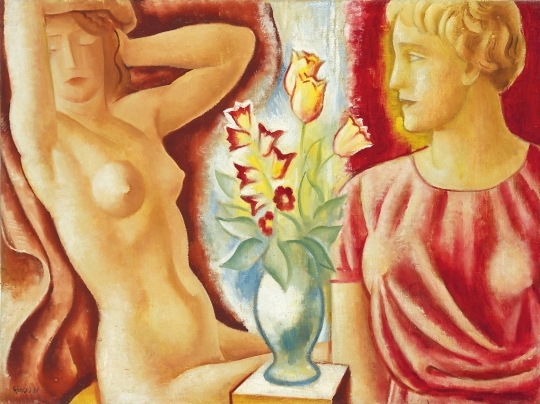 Gábor Jenő (1893-1968) Két lány virággal, 1935