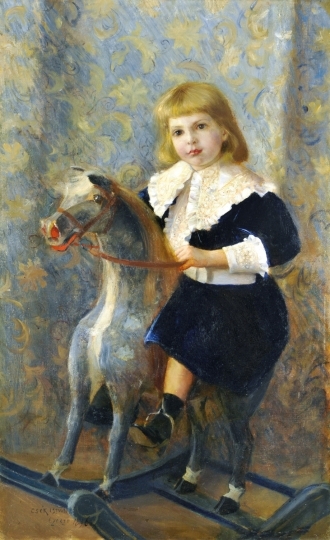 Csók István (1865-1961) Little girl on a rocking horse, 1896