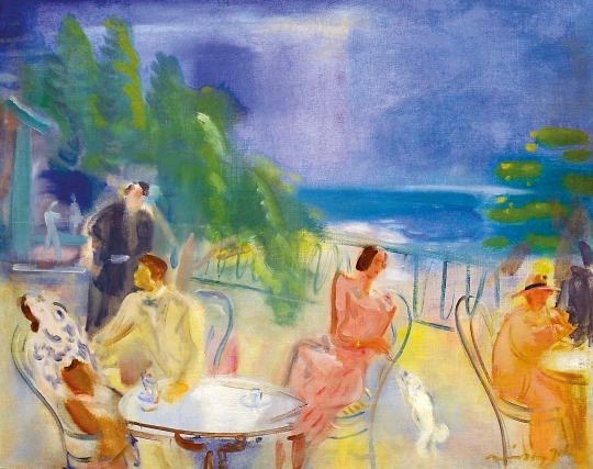 Márffy Ödön (1878-1959) On the terrace (Seaside terrace with figures), first half of the 1930s