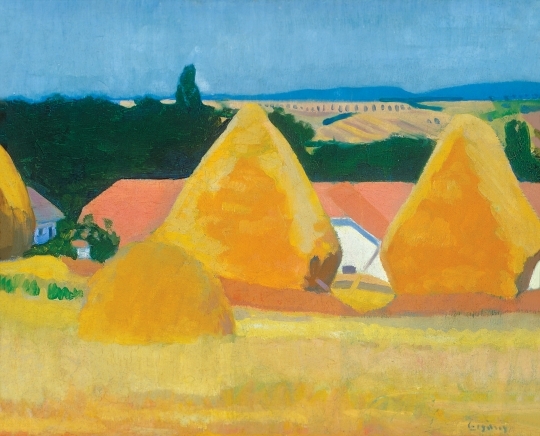 Czigány Dezső (1883-1938) Landscape with Hay-stacks, 1908
