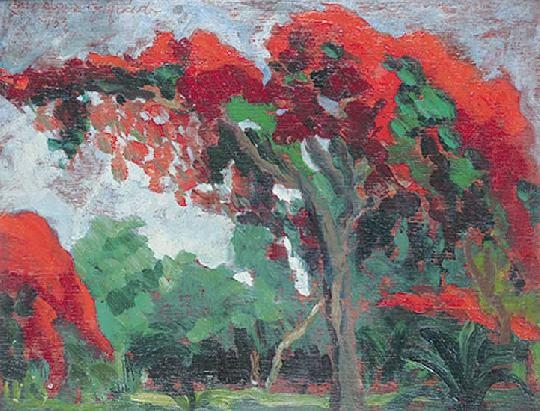 Bardócz Árpád (1882-1938) Trees in fiery red, 1933