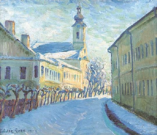 Kádár Géza (1878-1952) The High Street in winter, 1933
