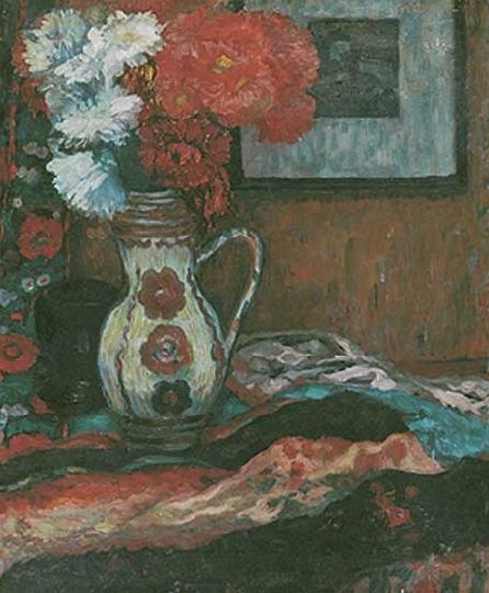 Perlmutter Izsák (1866-1932) Chrysanthemums in an earthenware jar