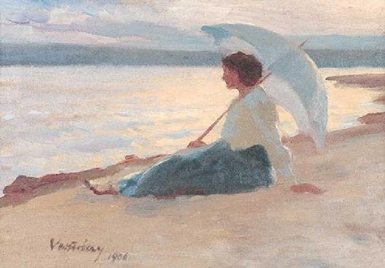 Vesztróczy Manó (1875-1955) Napernyős hölgy a tengerparton, 1906