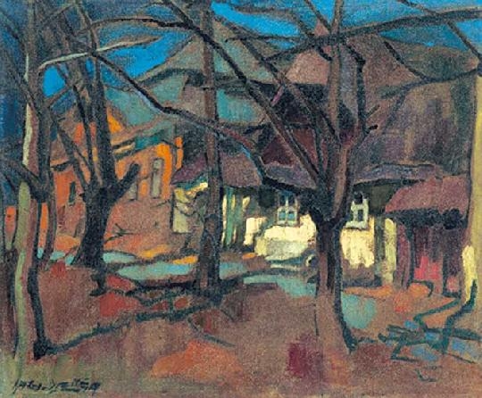 Nagy Oszkár (1883-1965) Street-end with a park in summer sunshine, 1920s