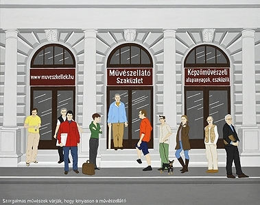 Hecker Péter (1963-) The hard-working artists are waiting to open the artmaterial shop, 2011