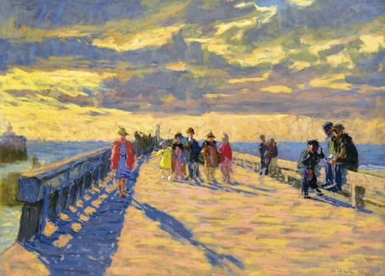 Poll Hugó (1867-1931) Napsütéses délután a mólón